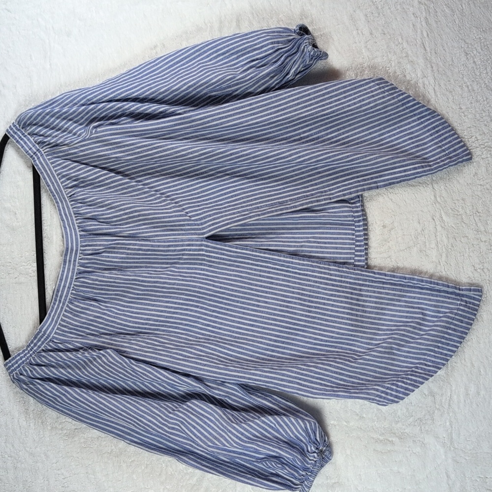 Striped Blue Off-Shoulder Peasant Top